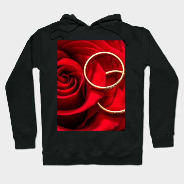 Valentine's Day Red Rose With Engagement Rings Hoodie by Acrylic1101Cats